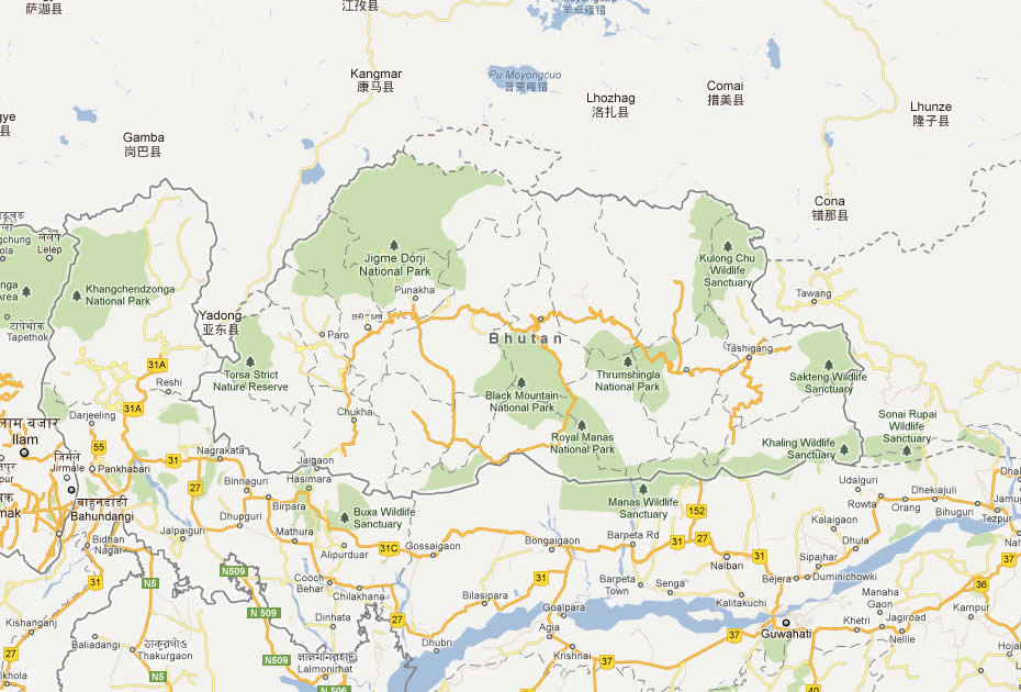 map of bhutan